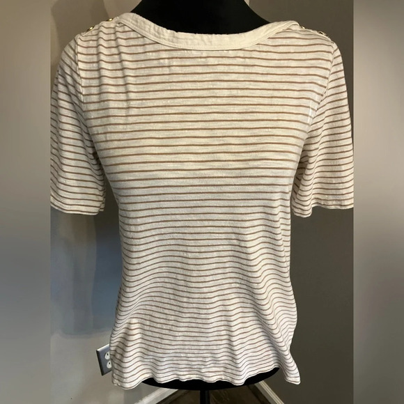 Talbots tan and white striped s/s tee - Picture 1 of 5